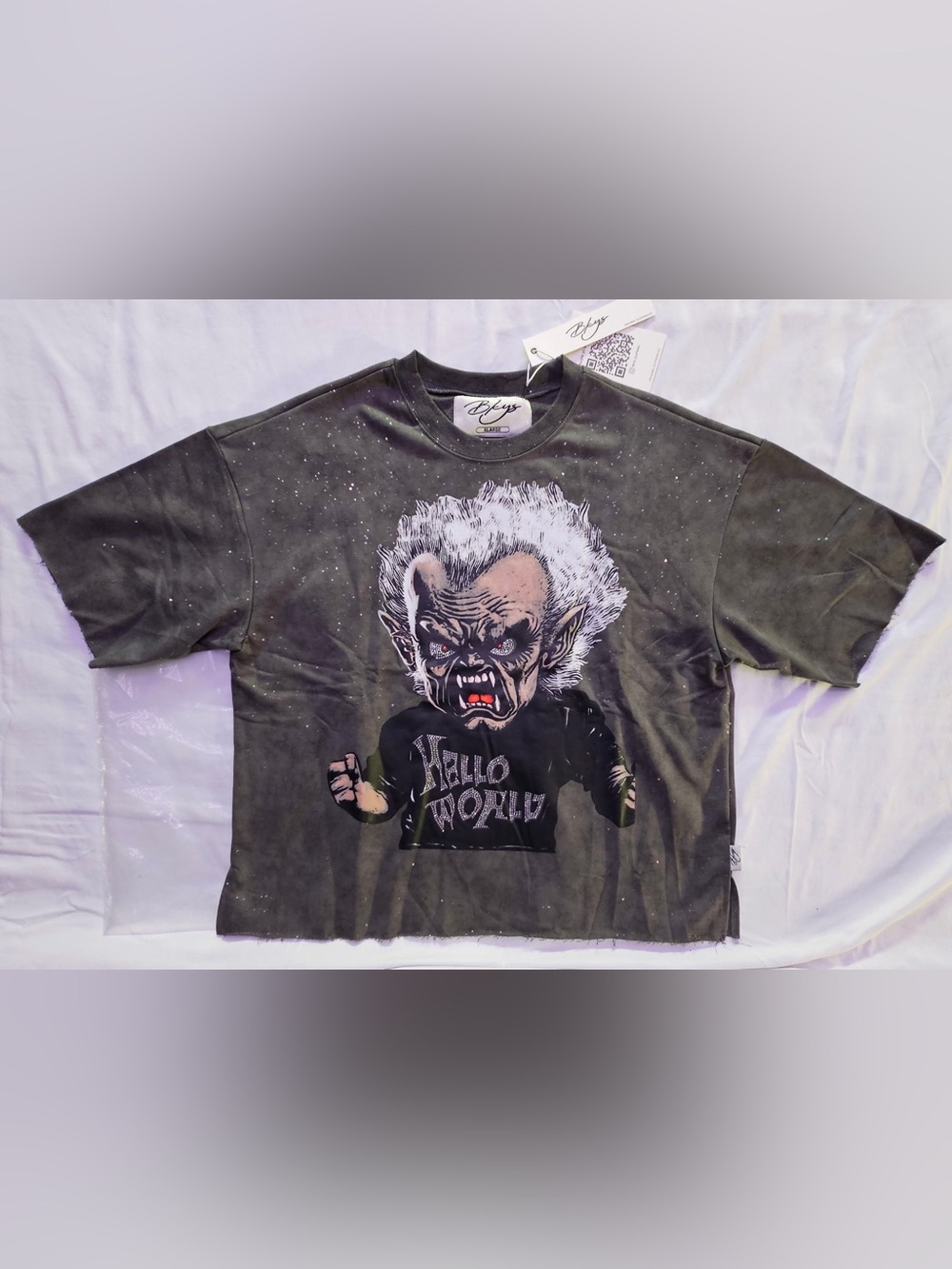 BKYS Hello World Black Graphic Rhinestones T-Shirt